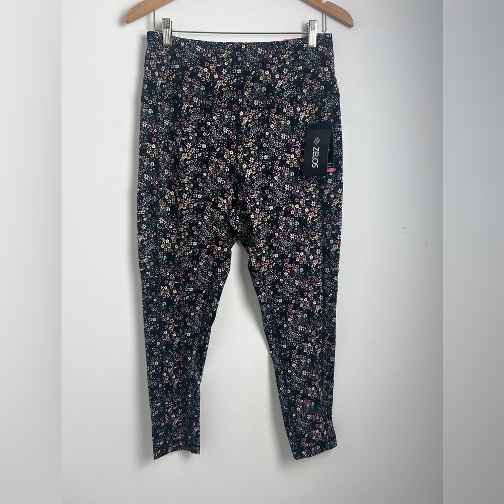 NEW ZELOS Size 1X Black Floral High Impact  Athletic High Waist‎ 7/8th Leggings